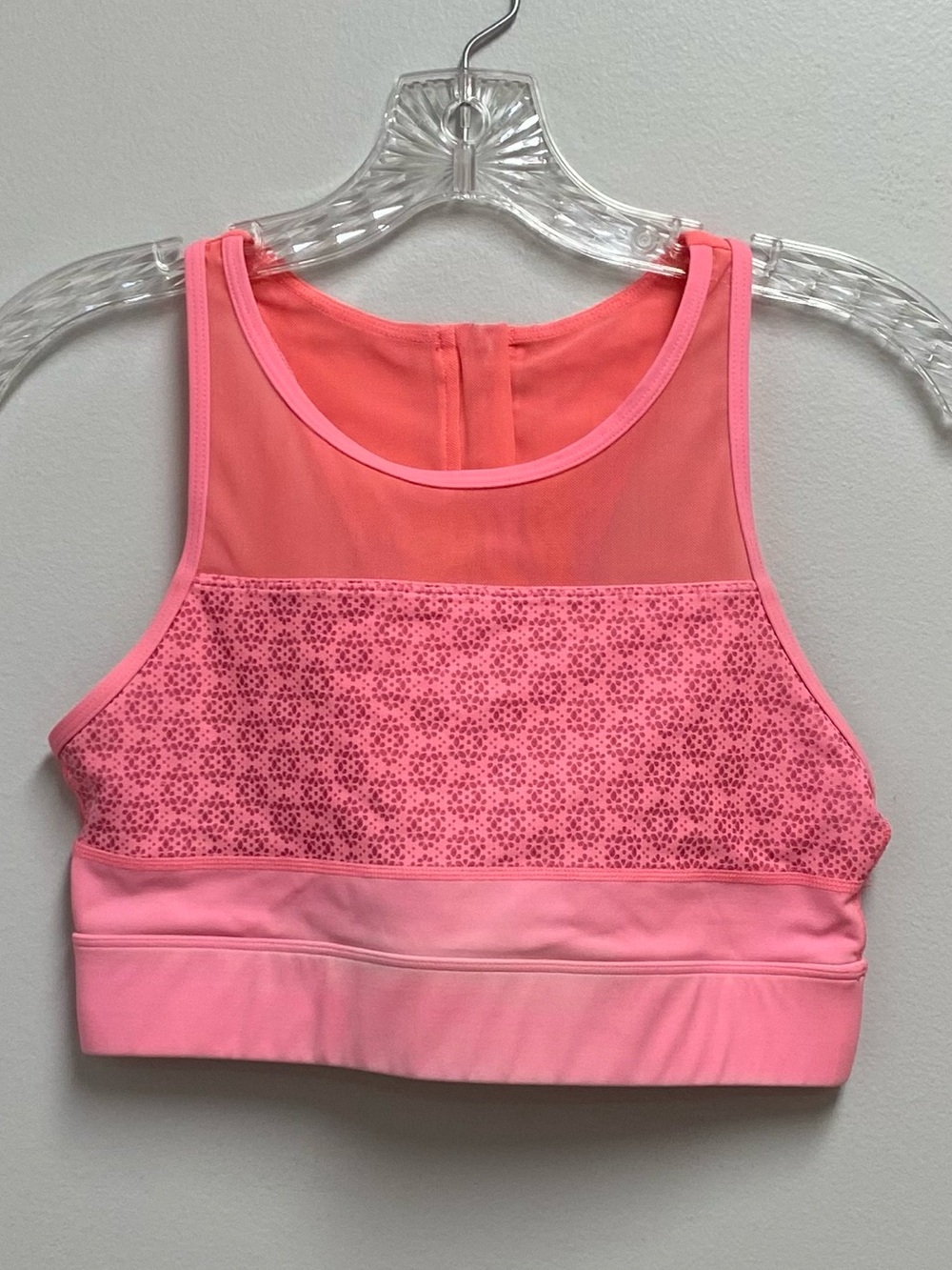 Pink High-Neck Mesh Panel Sports Bra size medium